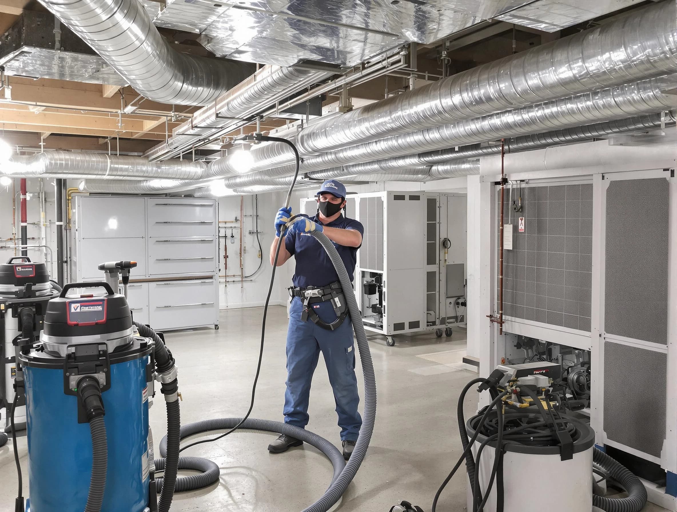 El Monte Air Duct Cleaning specialist performing thorough central air duct cleaning for improved system efficiency in El Monte