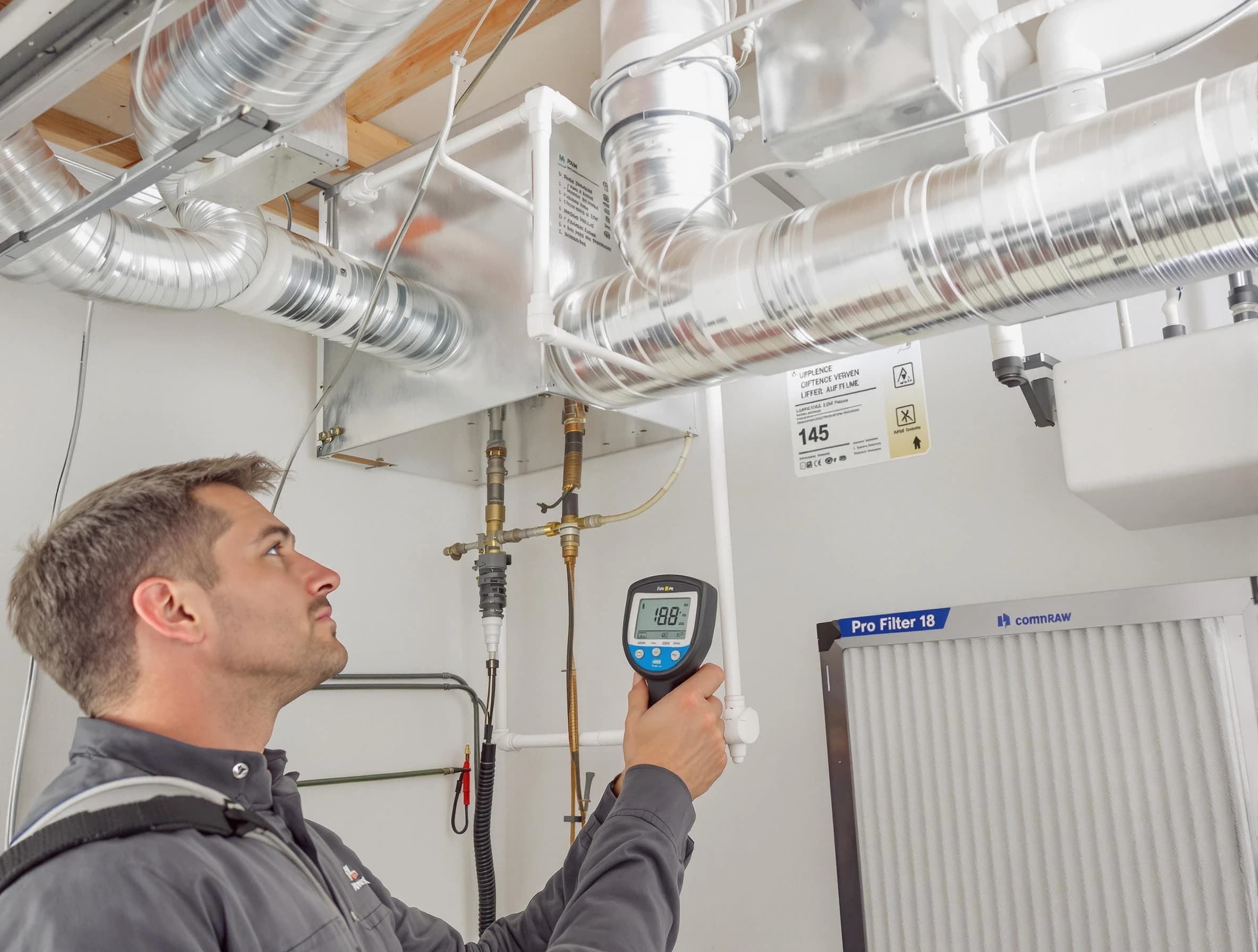 El Monte Air Duct Cleaning expert conducting detailed filter system inspection using diagnostic tools in El Monte