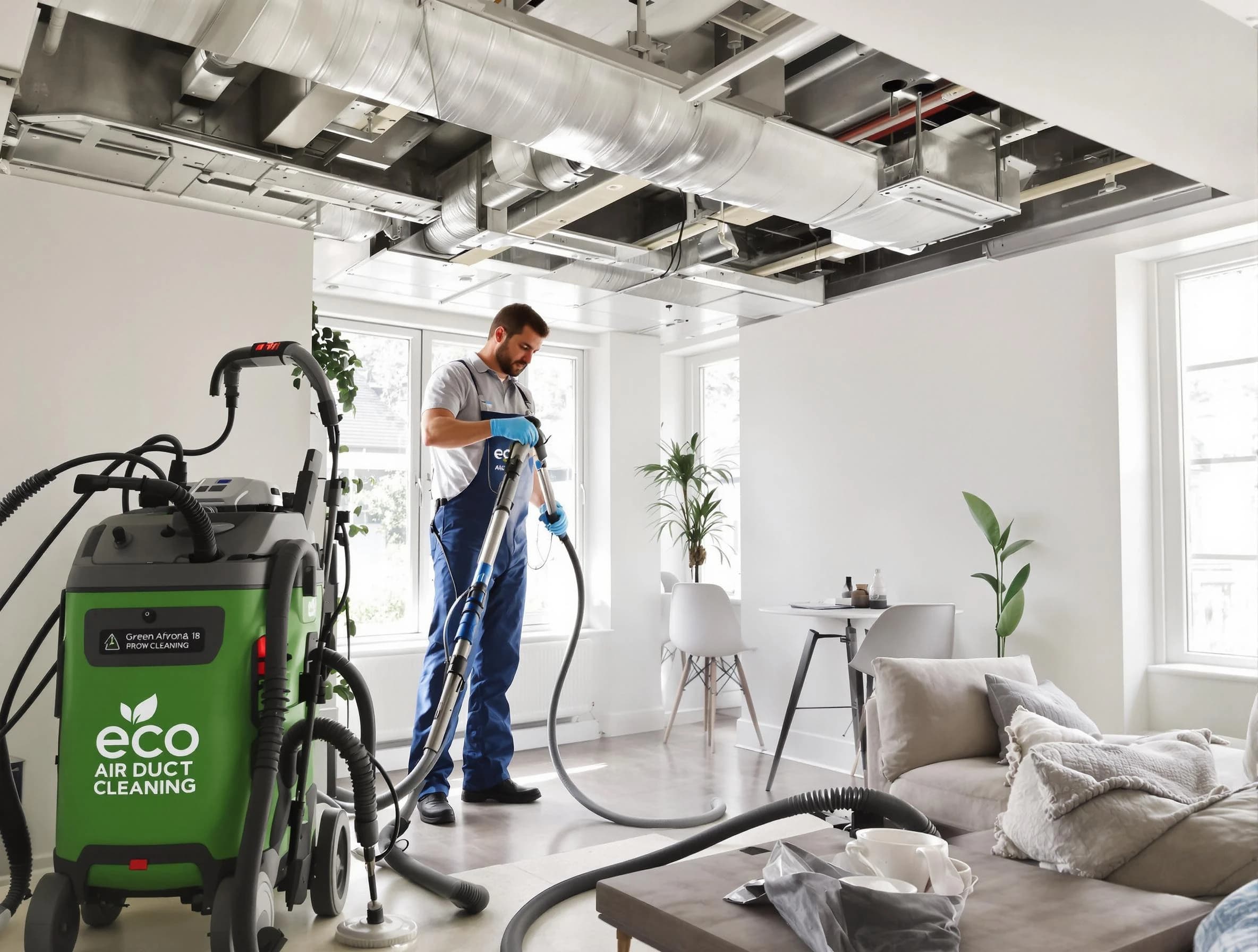 El Monte Air Duct Cleaning technician performing eco-friendly duct cleaning using sustainable methods in El Monte