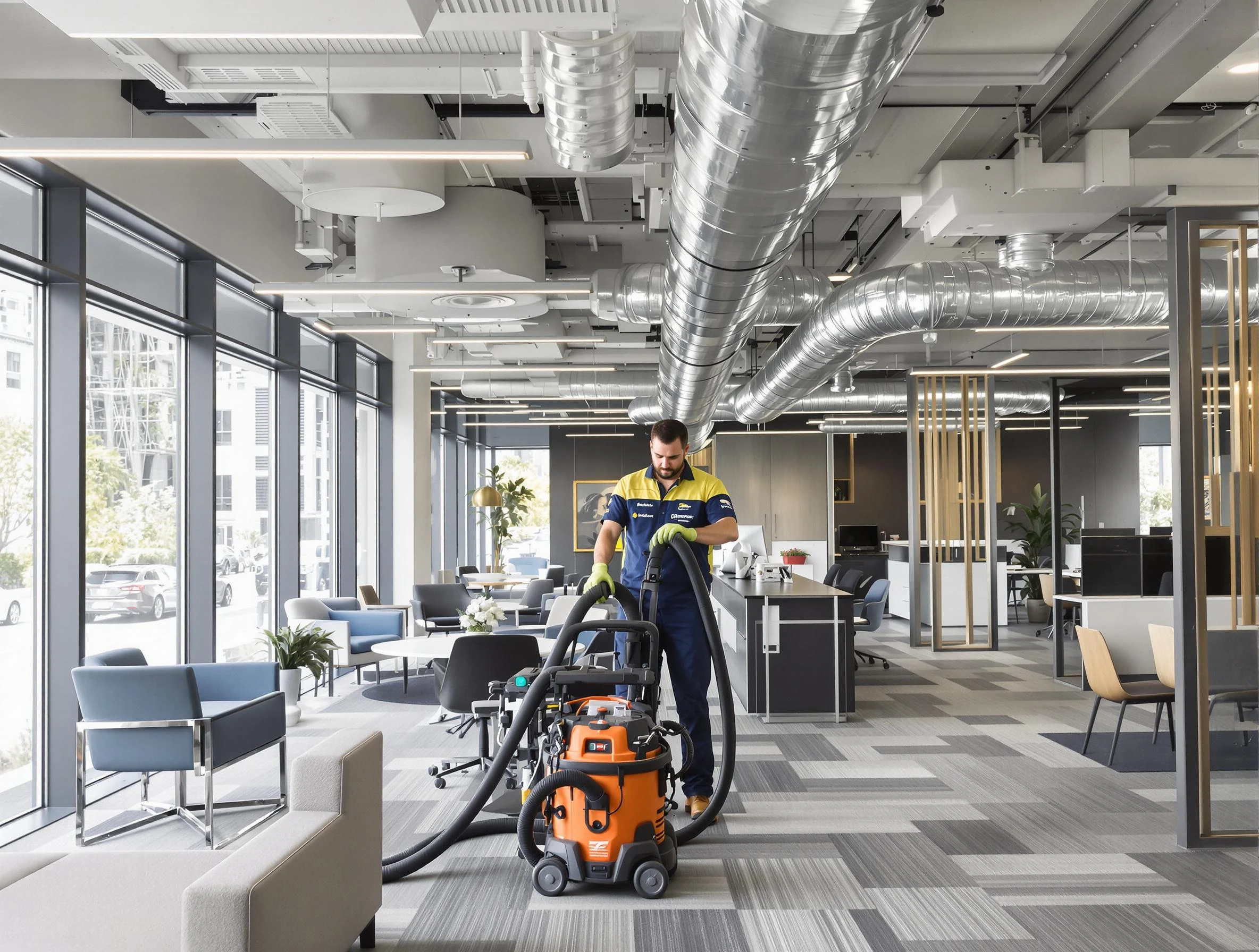 El Monte Air Duct Cleaning team performing thorough commercial duct cleaning at a El Monte business center