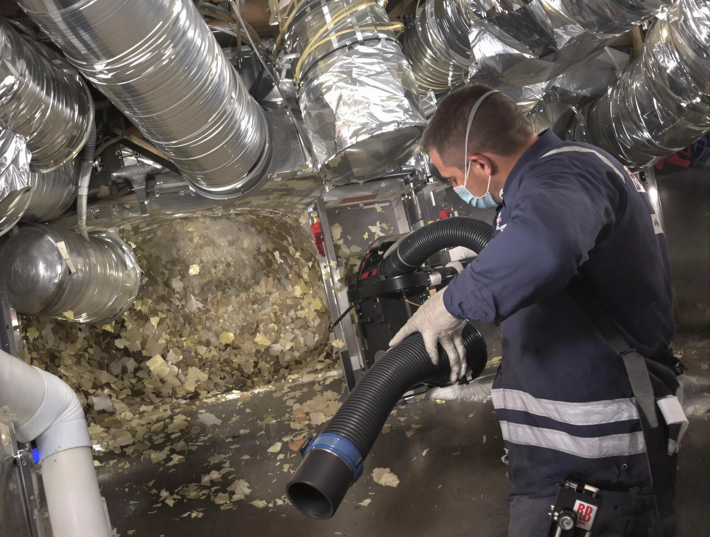 El Monte Air Duct Cleaning specialist operating negative pressure cleaning equipment for thorough duct maintenance in El Monte